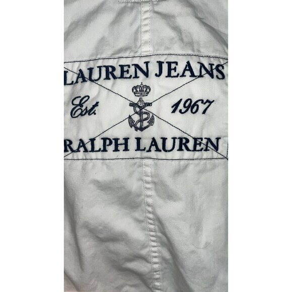 RALPH LAUREN JEANS CO Womens M White Denim Jacket Nautical Zip Button Boating - Picture 2 of 7